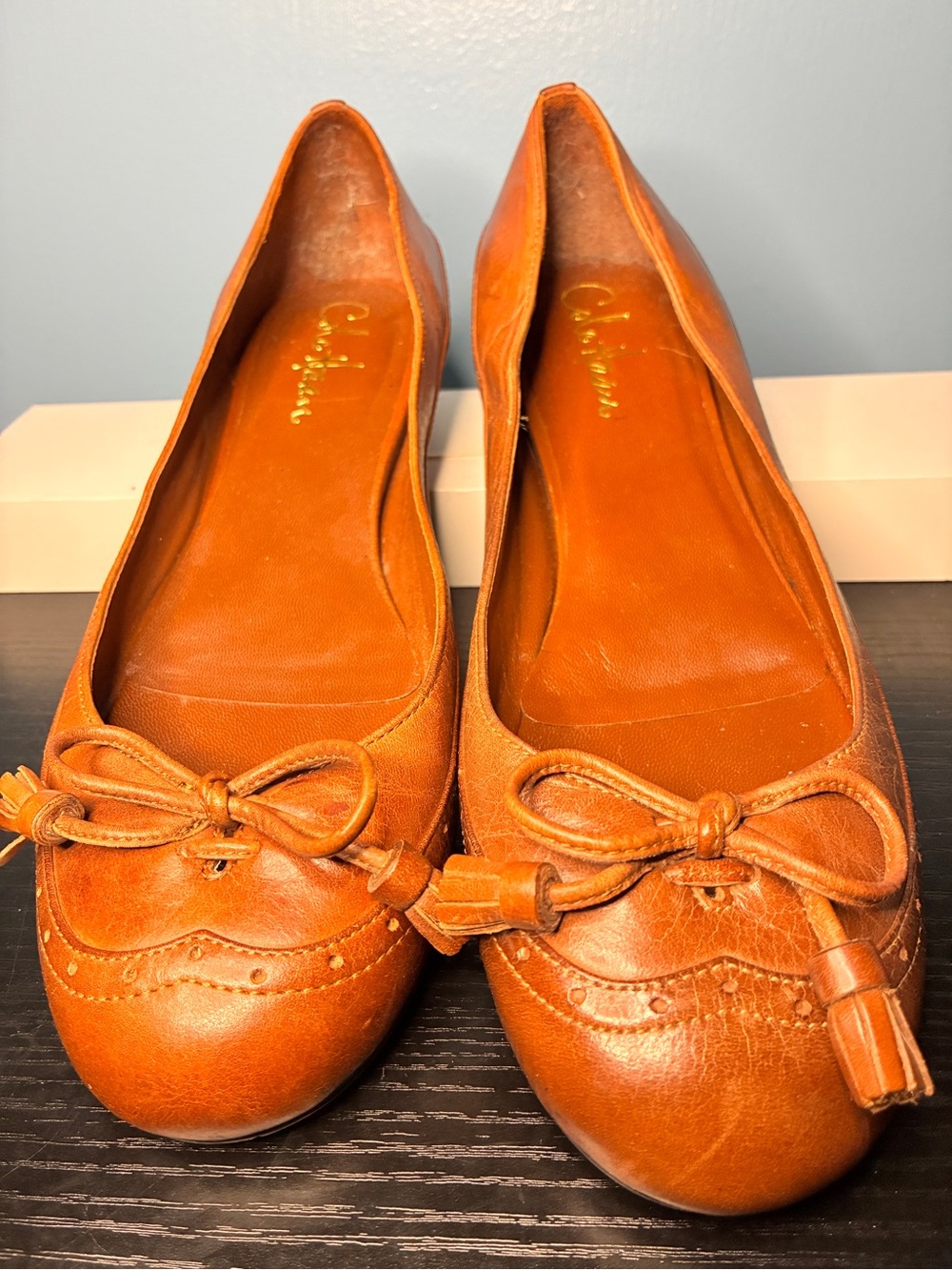 Cole Haan Vintage Cognac Leather Bow Ballet Flats